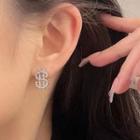 Dollar Sign Rhinestone Alloy Earring 1 Pair - Silver - One Size