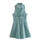 Halter-neck Polo-neck Plaid A-line Dress