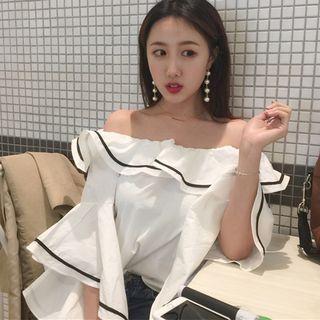 Contrast Trim Off Shoulder 3/4 Sleeve Top