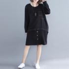 Pocketed Long-sleeve Dress Black - One Size