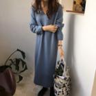 Long-sleeve V-neck Midi Knitted Dress
