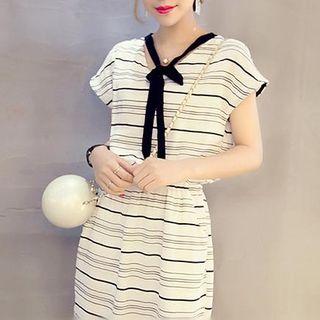 Short-sleeve Cutout-back Striped Dress