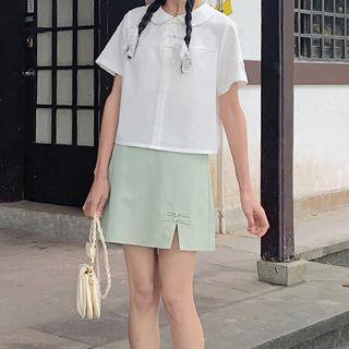 Lapel Embroidered Short Sleeve Shirt
