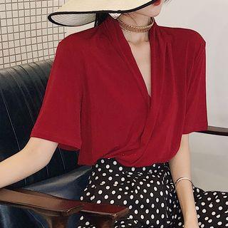 Plain Short Sleeve Wrap Top