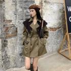 Contrast Trim Double-breasted Trench Jacket Khaki - One Size