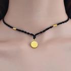 Chinese Characters Pendant String Choker Gold Pendant - Black - One Size