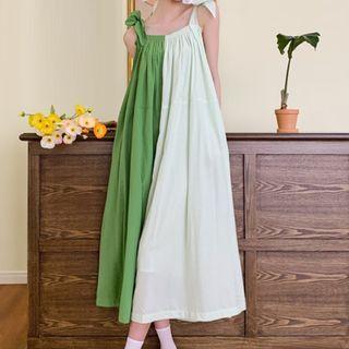 Spaghetti Strap Two-tone Midi Smock Dress