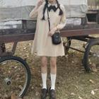 Collared Long-sleeve Shift Dress As Shown In Figure - One Size