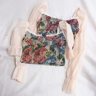 Floral Print Lace Trim Crop Top (various Designs)