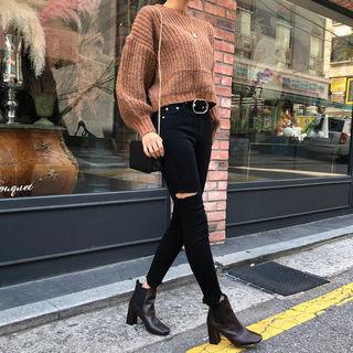 Slit-side Cutout-hem Skinny Pants