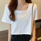 Elbow-sleeve Square-neck T-shirt