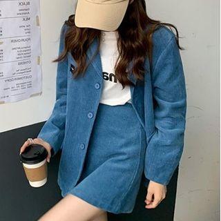 Single-breasted Corduroy Blazer / Mini A-line Skirt / Set