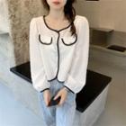 Long-sleeve Contrast Trim Button Blouse