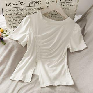 Asymmetric Puff-sleeve Crop T-shirt