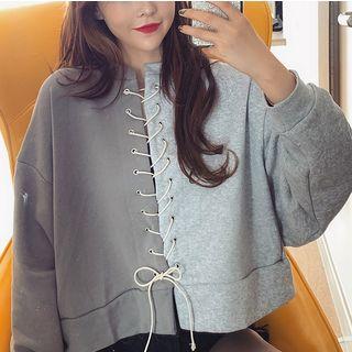 Color Block Lace-up Pullover