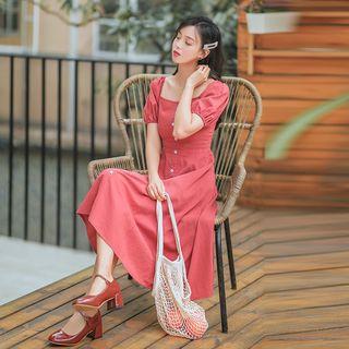 Puff-sleeve Square-neck Dress