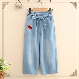 Strawberry Embroidery Wide-leg Jeans