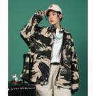 Reversible Camouflage Print Button Jacket