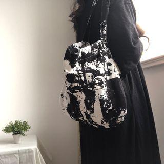 Tie-dyed Linen Tote Bag Black & White - One Size