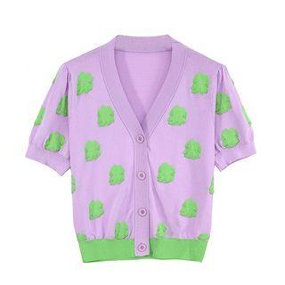 Short-sleeve Collared Two Tone Knit Top