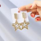 Star Rhinestone Alloy Dangle Earring 1 Pair - Earrings - Silver - Rhinestone - Pentagram - Gold - One Size