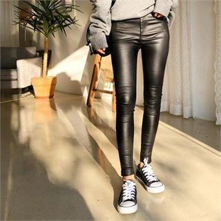 Flat-front Faux-leather Pants