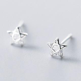 925 Sterling Silver Rhinestone Star Stud Earrings Silver - One Size