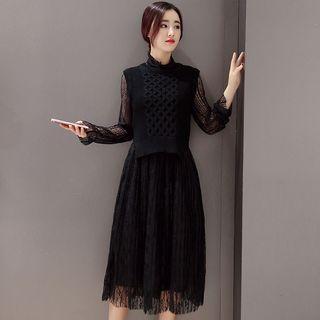 Set: Lace Midi Dress + Sleeveless Knit Top