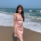 Spaghetti Strap Silky A-line Dress / Zip Hoodie