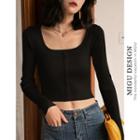Square-neck Ribbed Cropped Knit Top