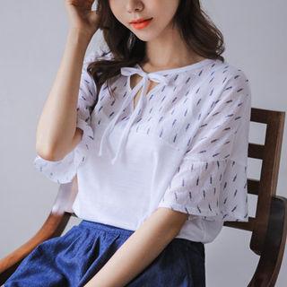 Tie-neck Patterned Cotton Top