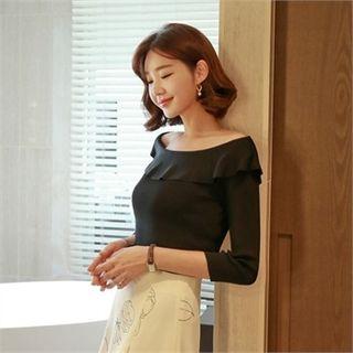 Off-shoulder Frill-trim Knit Top