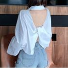 Lantern-sleeve Open-back Plain Shirt