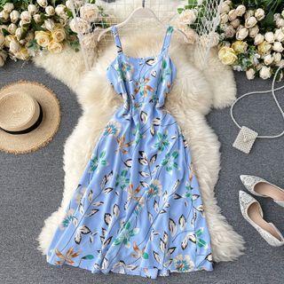 Open-back Suspender Print Dress