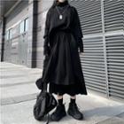 Mock Neck Long-sleeve Top / Asymmetric Midi Skirt / Set