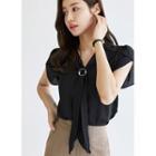 Petal-sleeve Scarf-neck Chiffon Blouse