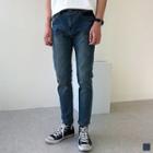 Band-waist Distressed Washed Jeans
