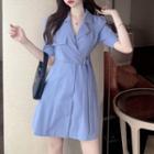 Short-sleeve Buttoned Dress Airy Blue - One Size