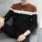 Lettering Color Block Knit Pullover