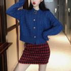 Cable Knit Cardigan / Plaid Knit Skirt