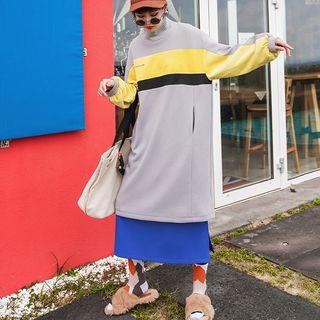Mock Neck Color Block Pullover Dress