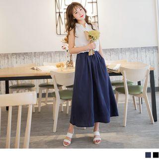 Sleeveless Mock Two Piece Lace Panel Maxi Dress