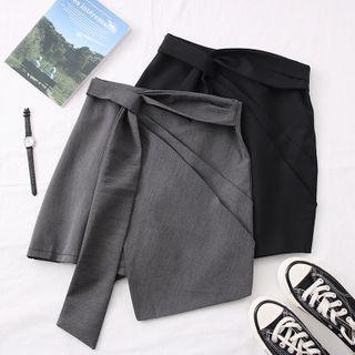Tie High-waist Asymmetric Mini Skirt