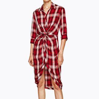 Asymmetric Hem Plaid Shirt Dress