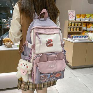 Cartoon Print Pvc Panel Nylon Backpack / Bag Charm / Set