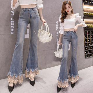 Lace Panel Boot-cut Jeans