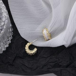 Alloy Open Hoop Earring 1 Pair - White & Gold - One Size