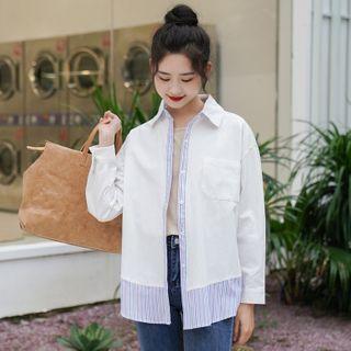 Mock Two-piece Striped Shirt White - One Size