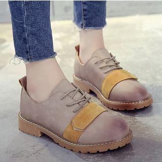 Color Panel Lace Up Low Heel Shoes