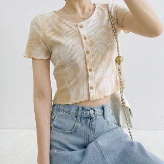 Short-sleeve Button-up T-shirt White & Khaki - One Size